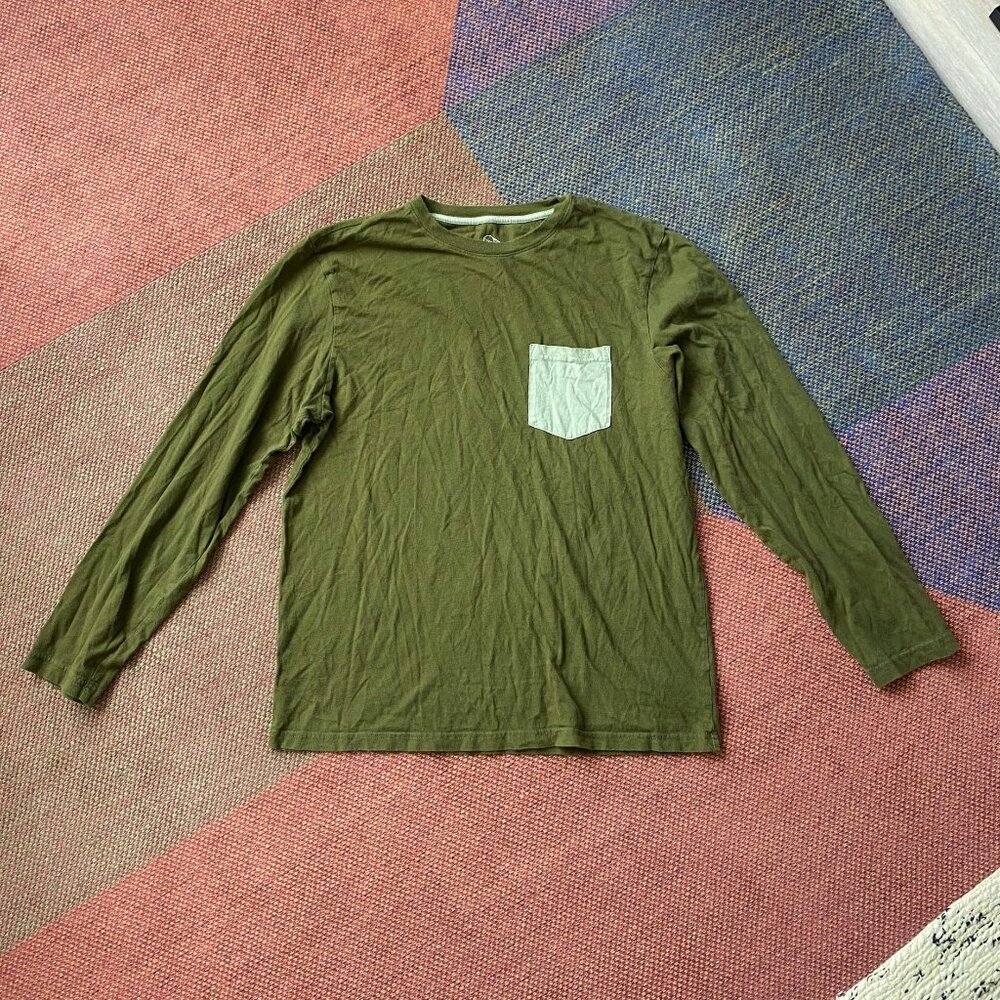 Original Use Olive Green Pocket Tee - Casual Long Sleeve Crewneck T-Shirt - MED
